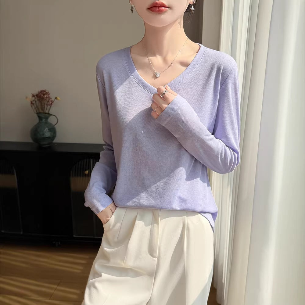 Damen Leichtes V-Ausschnitt-Feinstrick-Longsleeve Drune