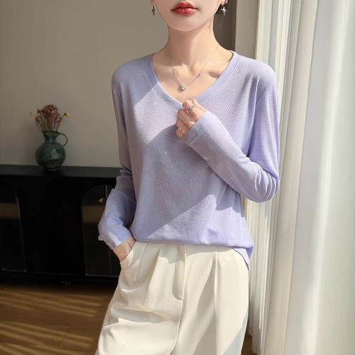 Damen Leichtes V-Ausschnitt-Feinstrick-Longsleeve Drune