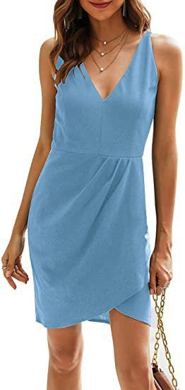 Damen Kurzes Wickelkleid mit V-Ausschnitt und asymmetrischem Saum Drune