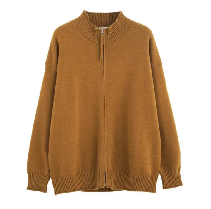 Damen Freizeit Strickjacke mit hohem Kragen und Reißverschluss Drune