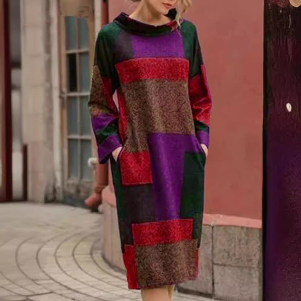 Damen Oversized Kleid mit geometrischem Patchwork-Design Drune