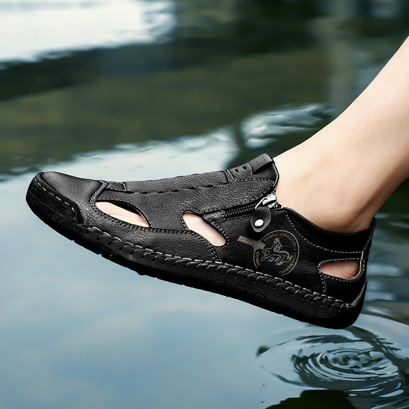 Herren Bequeme Lederfreizeitschuhe mit Reißverschluss und atmungsaktiven Öffnungen Drune
