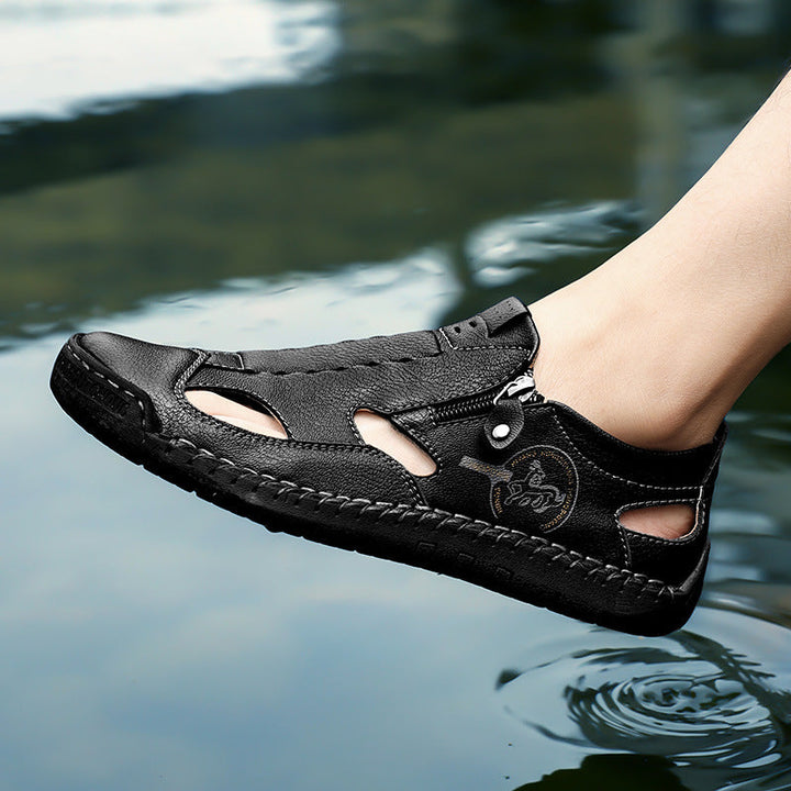 Herren Bequeme Lederfreizeitschuhe mit Reißverschluss und atmungsaktiven Öffnungen Drune