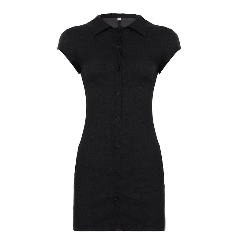 Damen Hemdkleid mit figurbetonter Silhouette und kurzen Ärmeln Drune