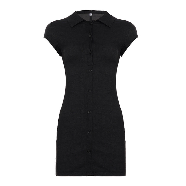 Damen Hemdkleid mit figurbetonter Silhouette und kurzen Ärmeln Drune