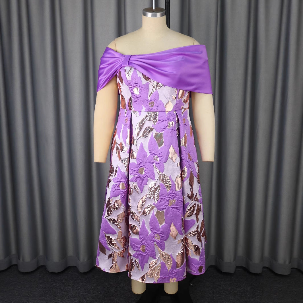 Damen Elegantes Abendkleid mit schulterfreier Applikation und floralen Motiven Drune