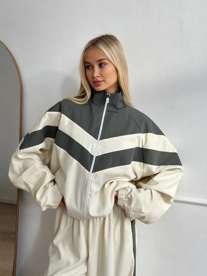 Damen Oversized Windbreaker-Set mit Reißverschlussjacke und elastischer Bundhose Drune