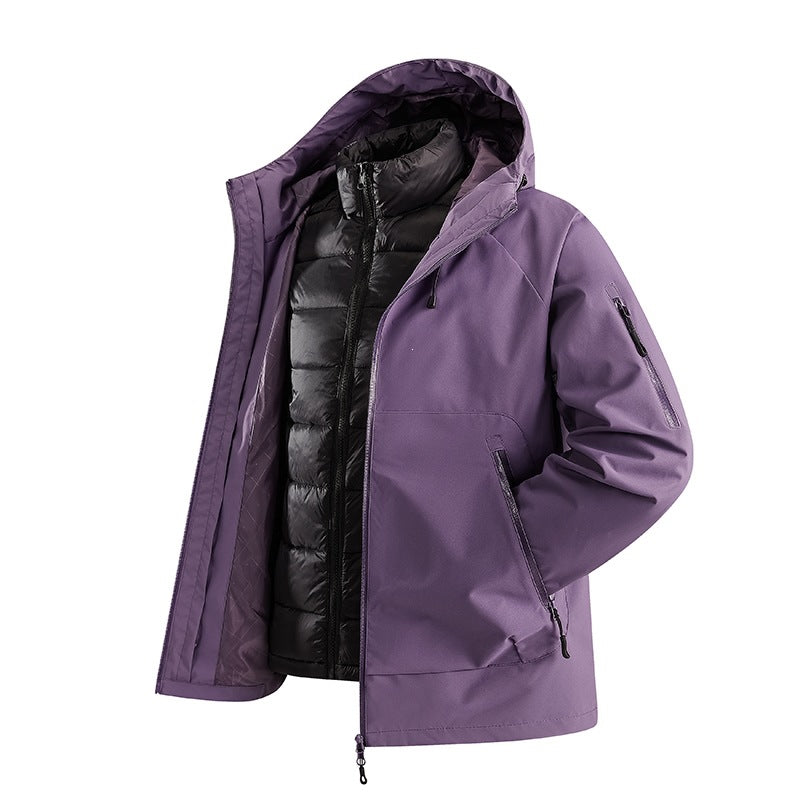 Herren Zweiteilige Übergangsjacke mit abnehmbarer Steppinnenjacke und Kapuze Drune