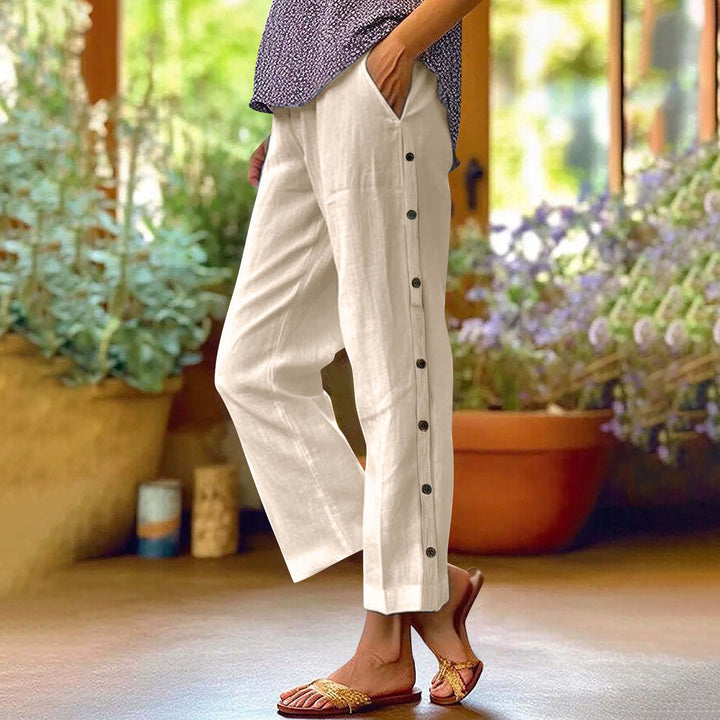 Damen Leichte Relaxed-Hose mit seitlicher Knopfleiste und Eingrifftaschen Drune