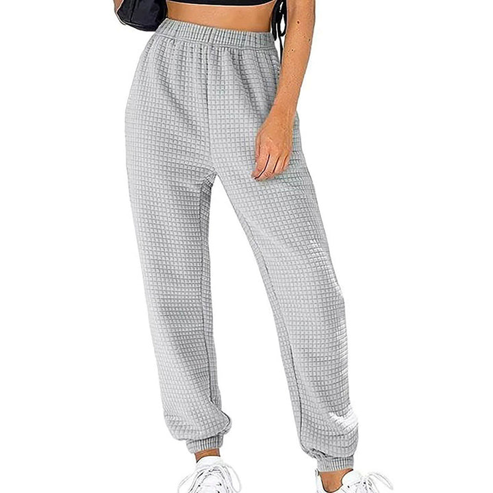 Damen Waffelstrick-Jogginghose mit hoher Taille und elastischen Bündchen Drune