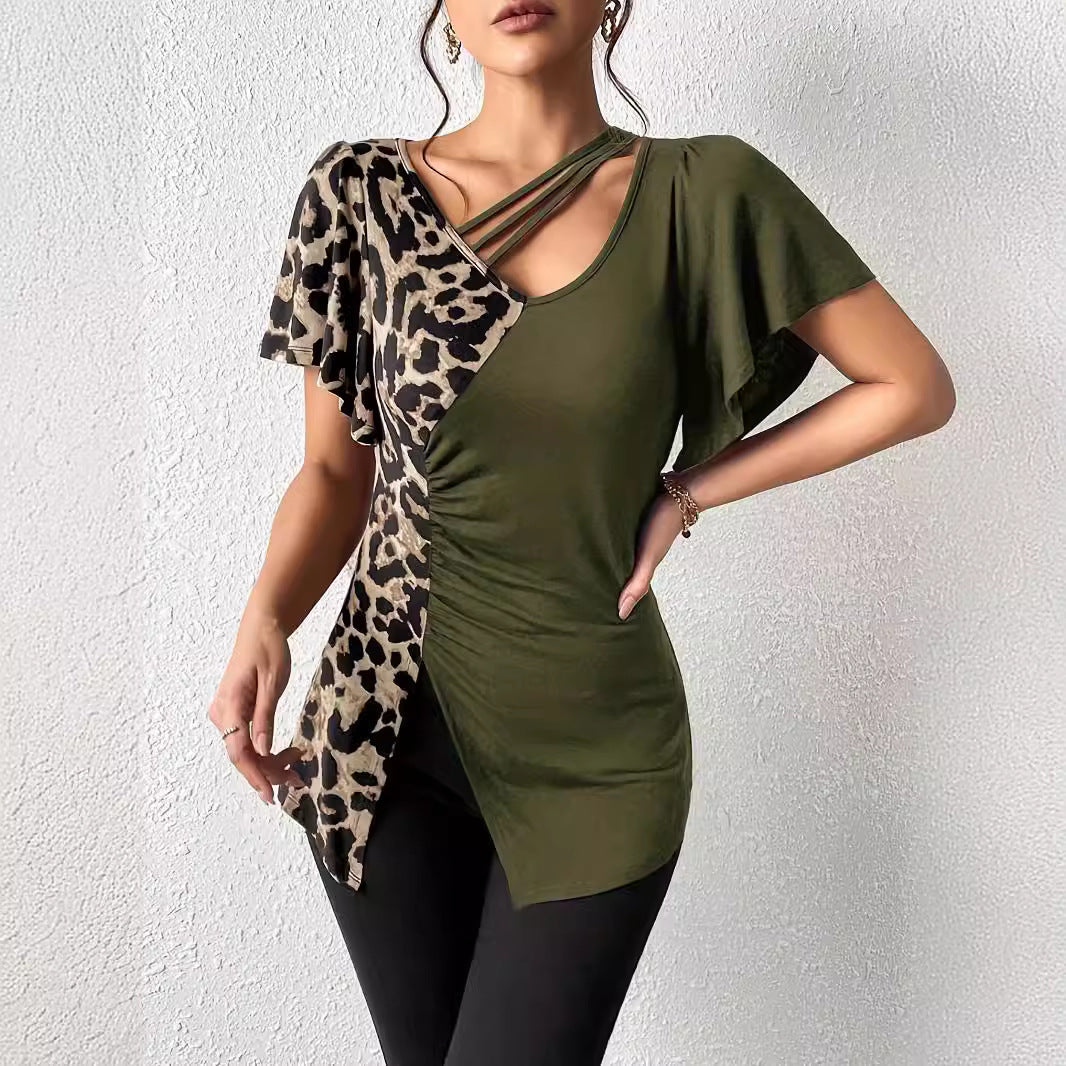 Damen Designermode Oberteil mit asymmetrischem Schnitt und Leopardenmuster Drune