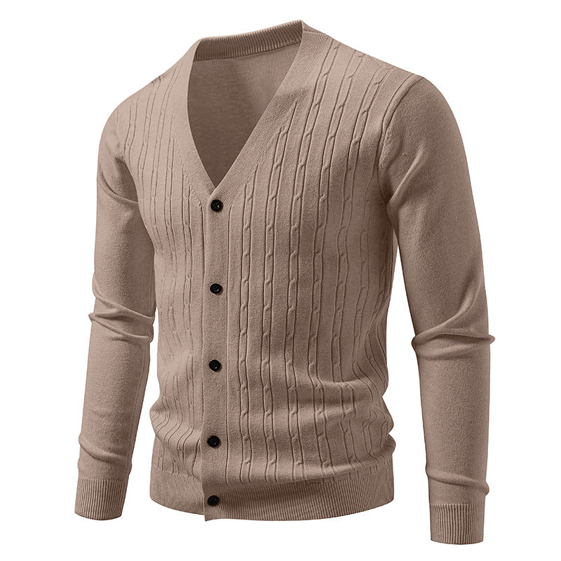 Herren nan Feinstrick-Cardigan mit tiefem V-Ausschnitt schmaler Passform und vertikalem Zopfstrick Drune