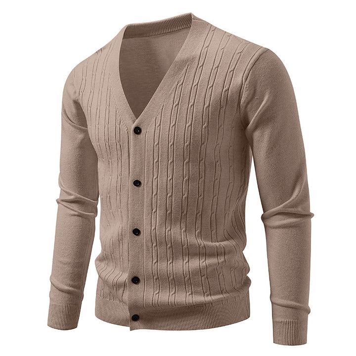 Herren nan Feinstrick-Cardigan mit tiefem V-Ausschnitt schmaler Passform und vertikalem Zopfstrick Drune