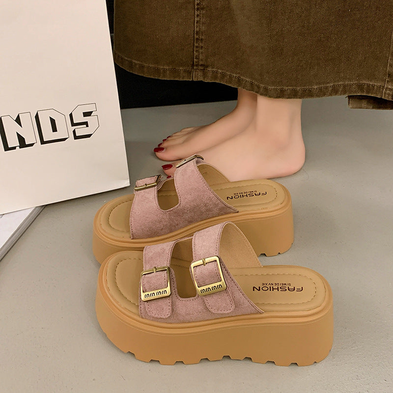 Damen Plattform-Sandalen mit doppeltem Riemendesign und rutschfester Sohle Drune