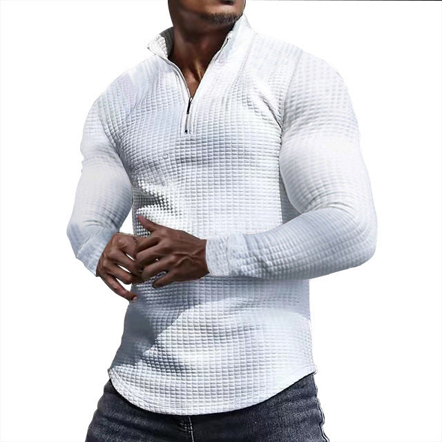 Herren Waffelstrick-Langarmshirt mit kurzem Reißverschluss Drune