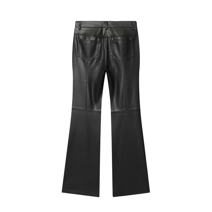 Damen nan weit geschnittene Kunstleder‑Flarehose mit Teilungsnähten und aufgesetzten Gesäßtaschen Drune