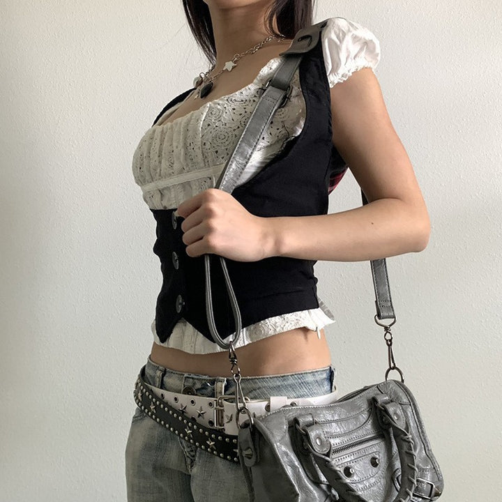 Damen elegante Corsage mit Knopfdetails und tailliertem Schnitt Drune