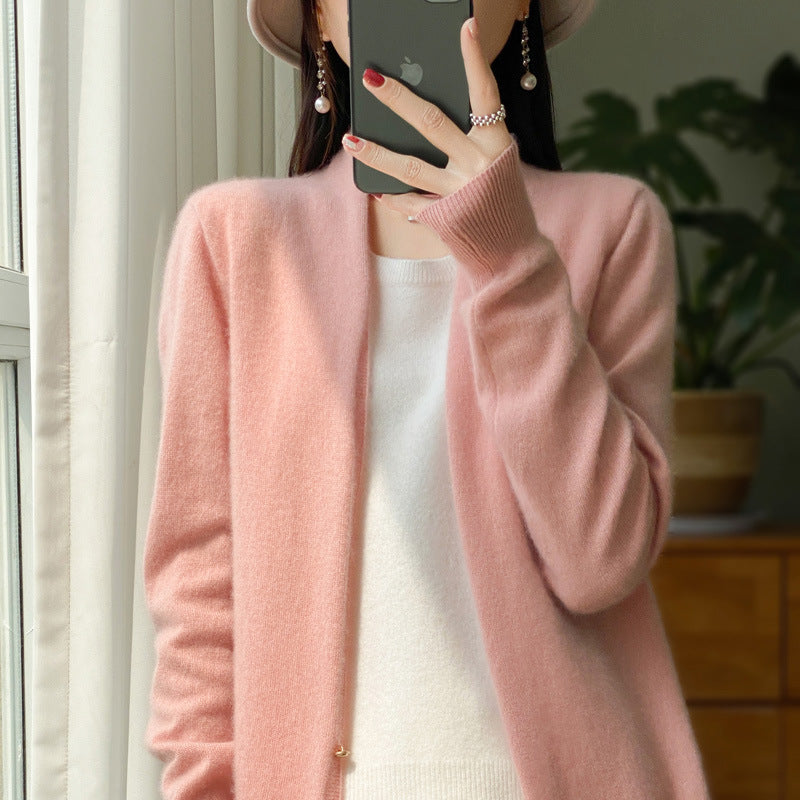 Damen Offener Feinstrick-Cardigan im Mohair‑Look mit geradem Saum und schmalen Bündchen Drune