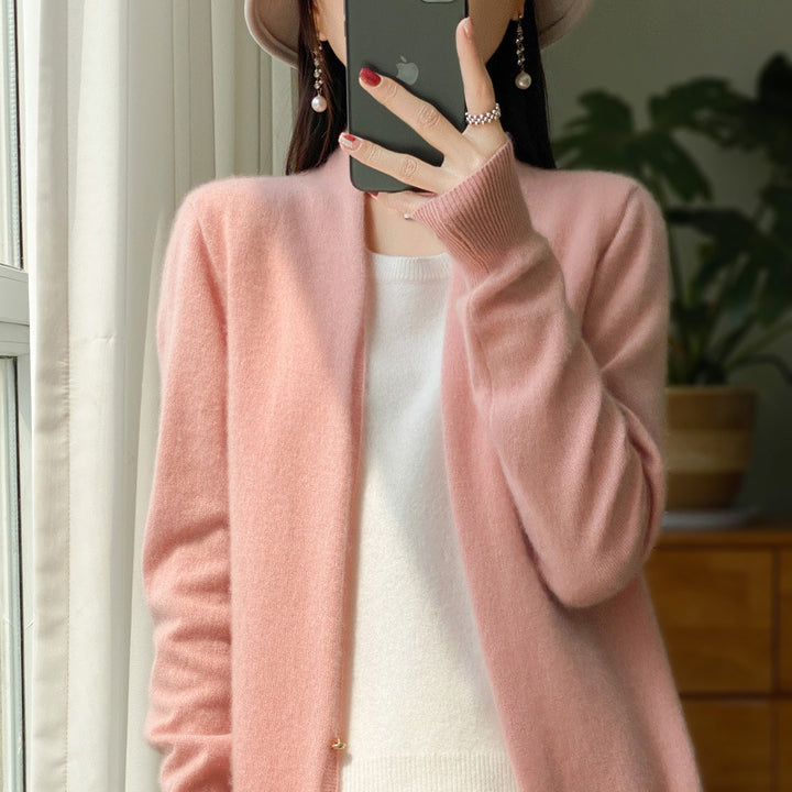Damen Offener Feinstrick-Cardigan im Mohair‑Look mit geradem Saum und schmalen Bündchen Drune