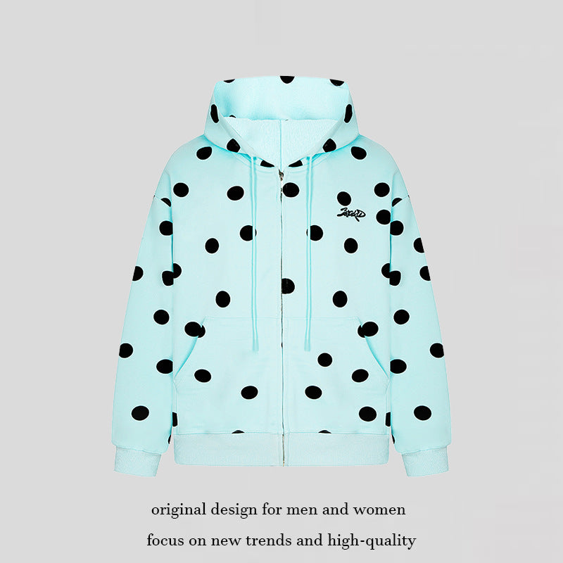 Damen Kapuzen-Sweatjacke mit durchgehendem Reißverschluss, Oversize-Schnitt und Polka-Dot-Print Drune