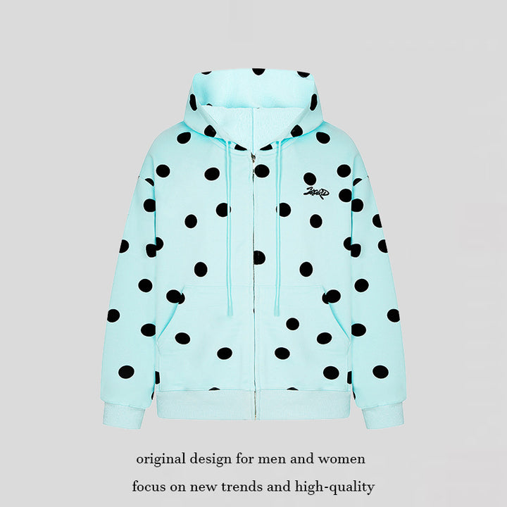 Damen Kapuzen-Sweatjacke mit durchgehendem Reißverschluss, Oversize-Schnitt und Polka-Dot-Print Drune