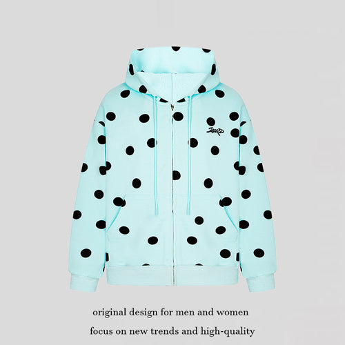 Damen Kapuzen-Sweatjacke mit durchgehendem Reißverschluss, Oversize-Schnitt und Polka-Dot-Print Drune