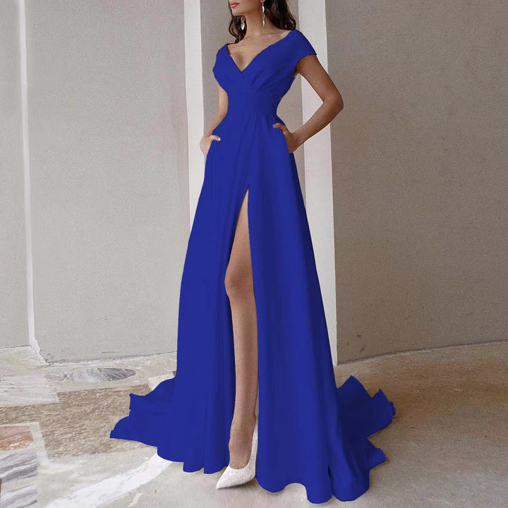 Damen Elegantes Cocktailkleid mit tiefem V-Ausschnitt und geschwungenem Saum Drune