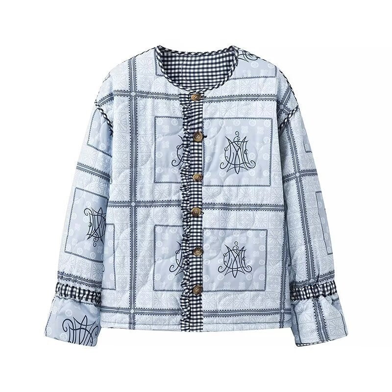 Damen Steppjacke mit gerafften Ärmeln und dekorativen Druckknöpfen Drune
