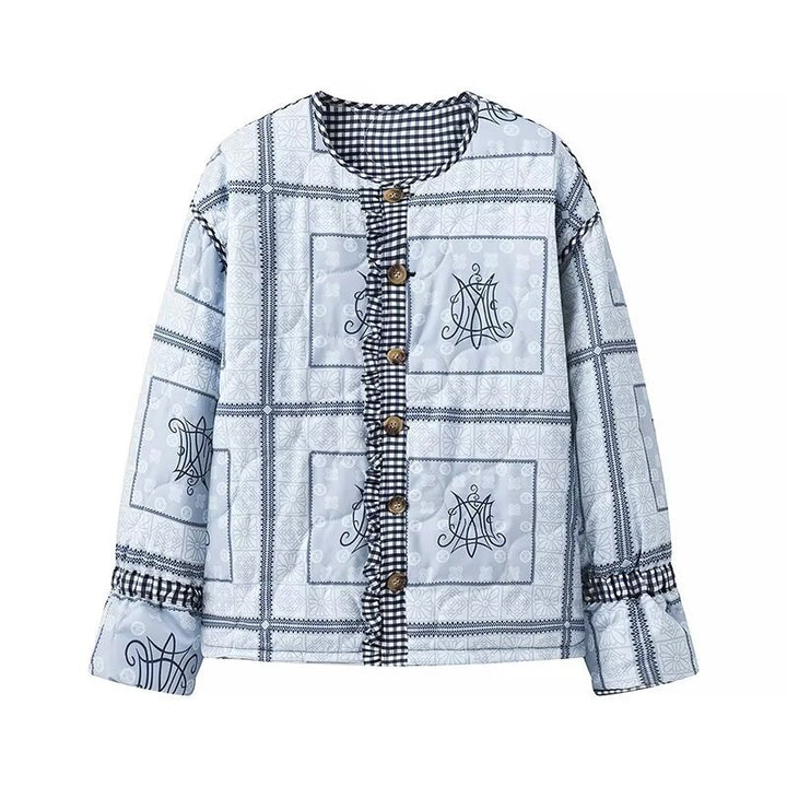 Damen Steppjacke mit gerafften Ärmeln und dekorativen Druckknöpfen Drune