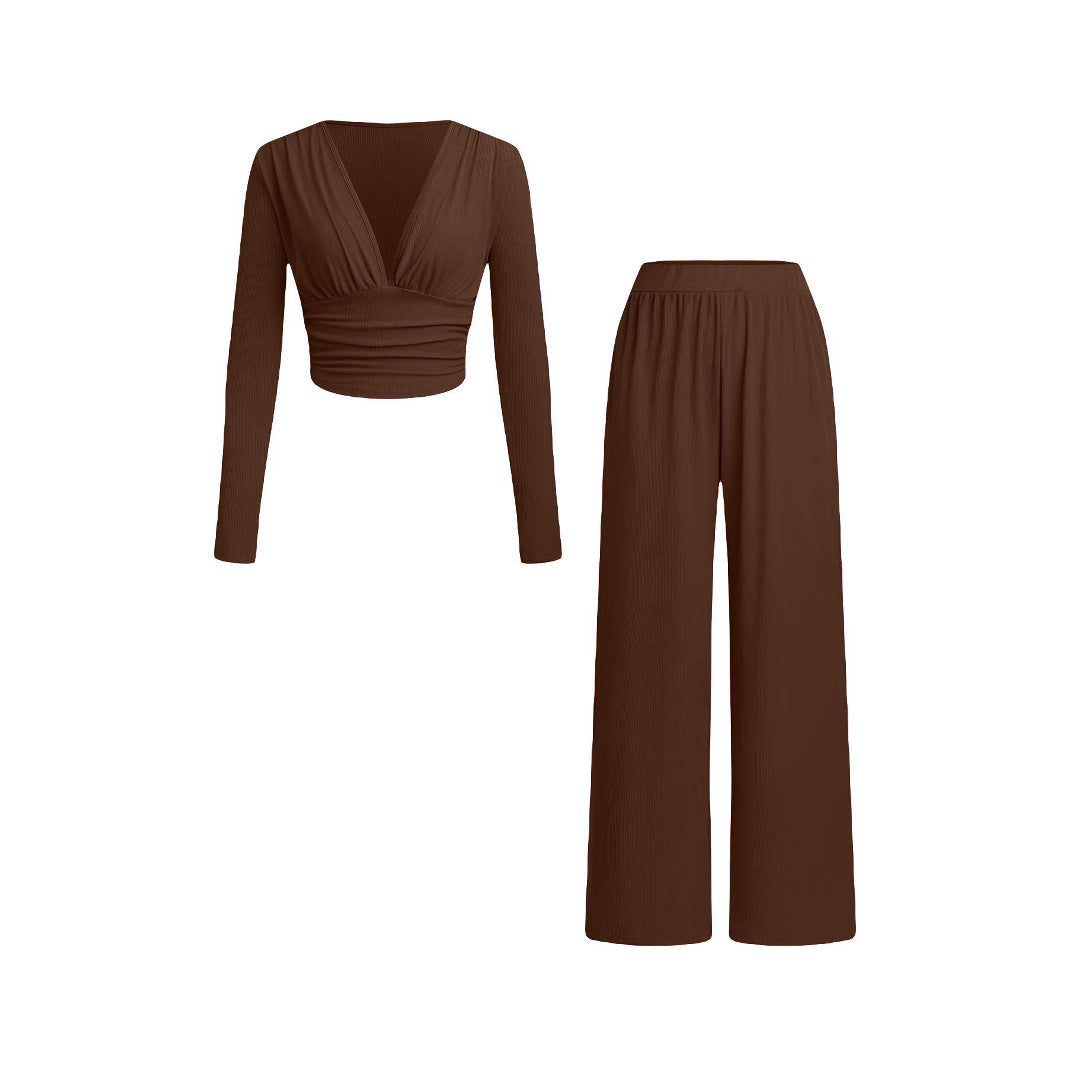 Damen lässiges und figurnahes Oberteil mit hochtaillierter Hose Drune