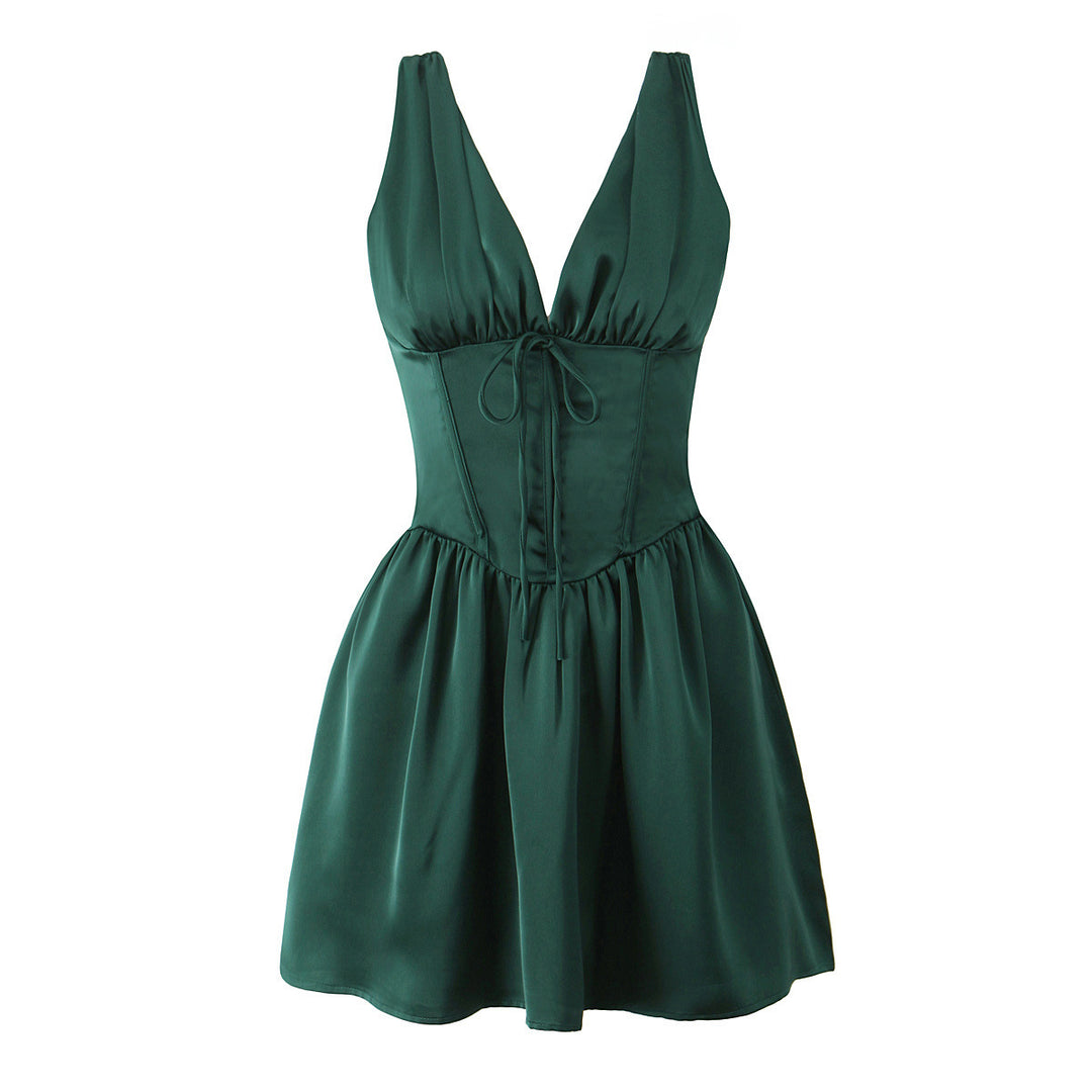 Damen Elegantes Babydoll-Kleid mit tiefem V-Ausschnitt und Schulterbändchen Drune
