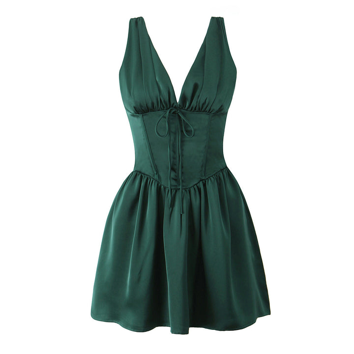 Damen Elegantes Babydoll-Kleid mit tiefem V-Ausschnitt und Schulterbändchen Drune