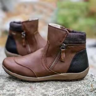 Damen Kurzschaft-Stiefelette mit warmem Futter, seitlichem Reißverschluss und gepolsterter Knöchelmanschette Drune