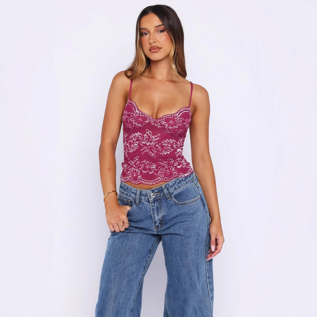 Damen Spitzen-Cami-Top mit zarten Trägern und eleganten Details Drune