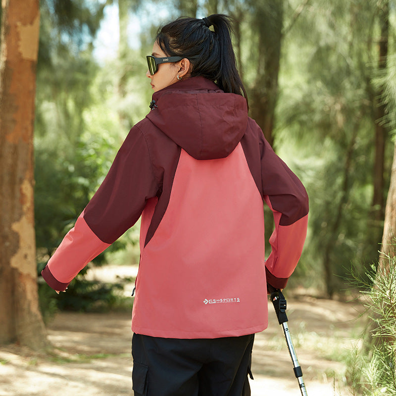 Damen Wasserfeste Outdoorjacke mit Kapuze und markantem Bergprint Drune