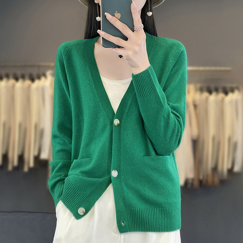 Damen Lässiger Feinstrick-Cardigan mit V‑Ausschnitt, Eingrifftaschen und breitem Rippbund Drune