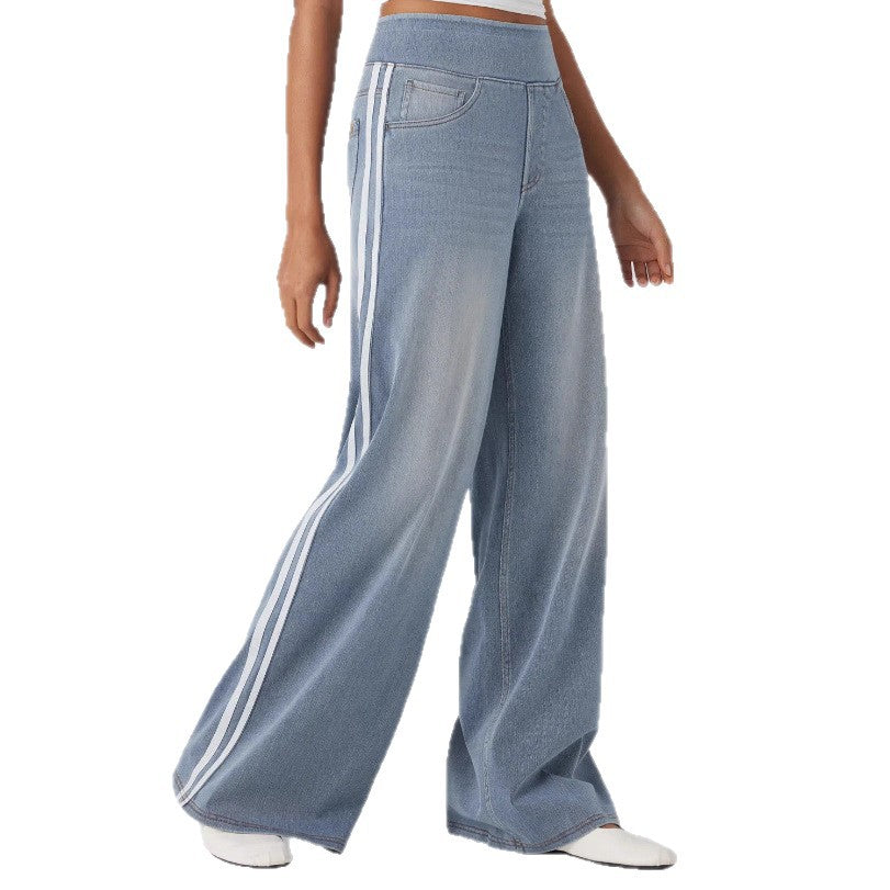 Damen nan lässige weite Jogginghose in Jeansoptik mit elastischem Komfortbund, seitlichen Kontraststreifen und Eingrifftaschen Drune