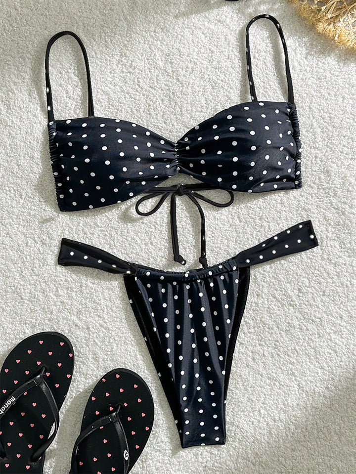 Damen Bandeau-Bikini-Set mit Punkten Drune
