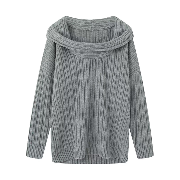 Damen lässiger Pullover mit modernem Rollkragen und vertikalem Strukturmuster Drune