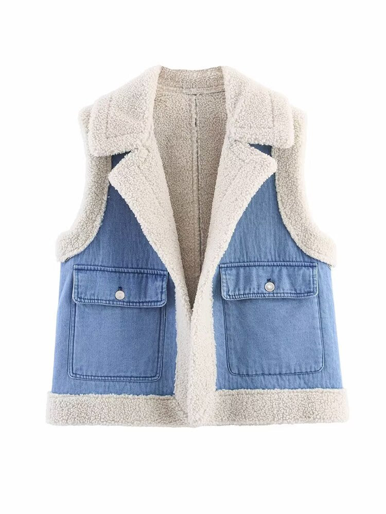 Damen Weste im Vintage-Style aus Denim mit Fleecefutter Drune