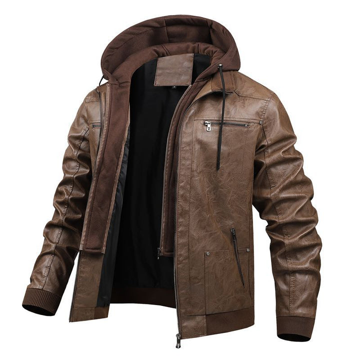 Herren Multifunktionale Lederjacke mit Kapuze Drune