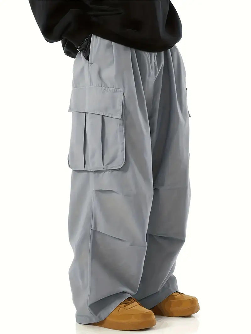 Herren Weite Utility-Cargohose mit übergroßen Klappentaschen & elastischem Tunnelzugbund Drune