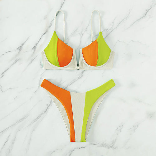 Damen Bikini-Set mit trendigem Farbblockdesign und verstellbaren Trägern Drune