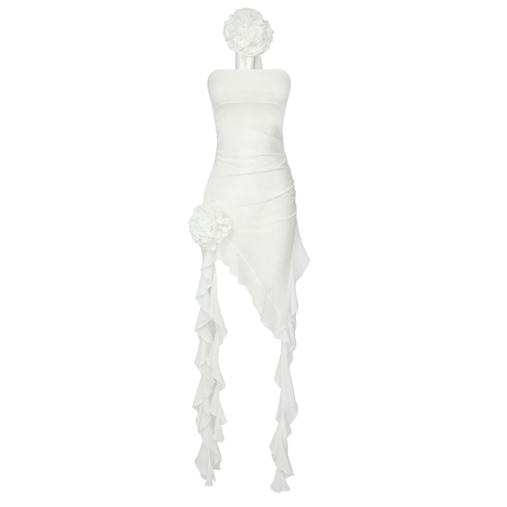 Damen Raffiniertes Maxi-Kleid mit asymmetrischem Rock und floralen Applikationen Drune
