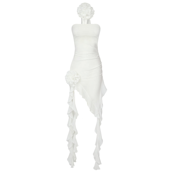 Damen Raffiniertes Maxi-Kleid mit asymmetrischem Rock und floralen Applikationen Drune