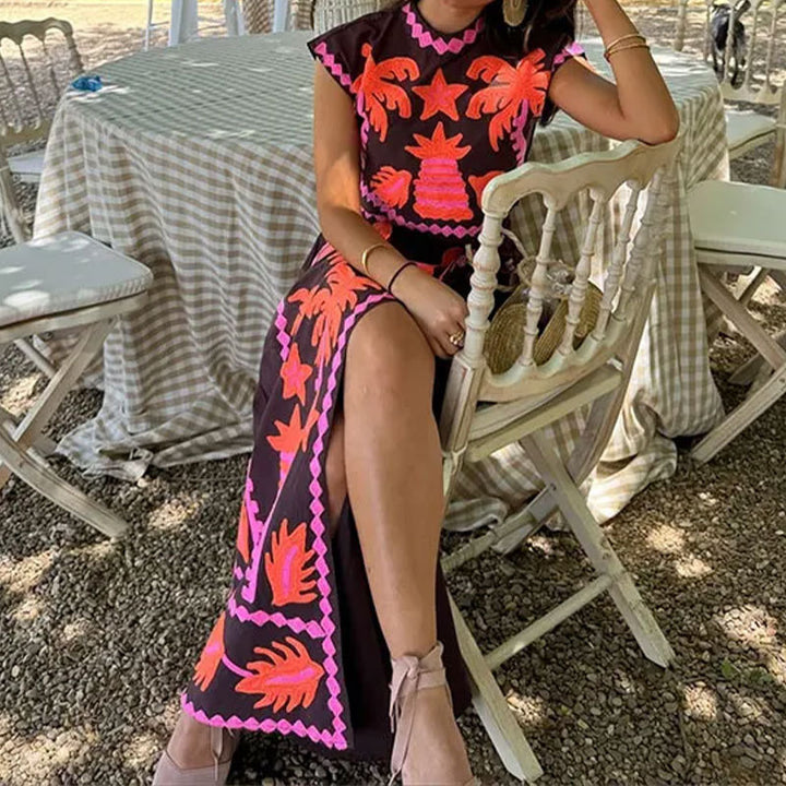 Damen Maxikleid mit lebhaftem, künstlerischem Muster und elegantem Schnitt Drune