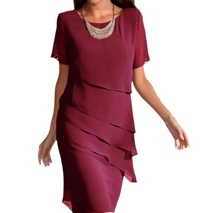 Damen elegantes Wickelkleid mit Schichten Drune