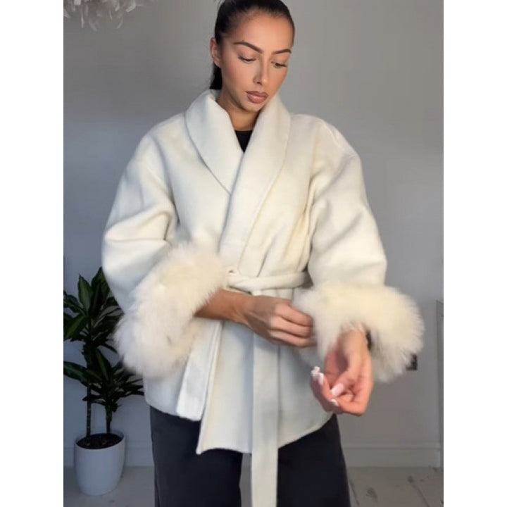 Damen Fuzzi-Robenjacke mit elegantem Gürtel und luxuriösen Ärmeln aus Plüsch Drune