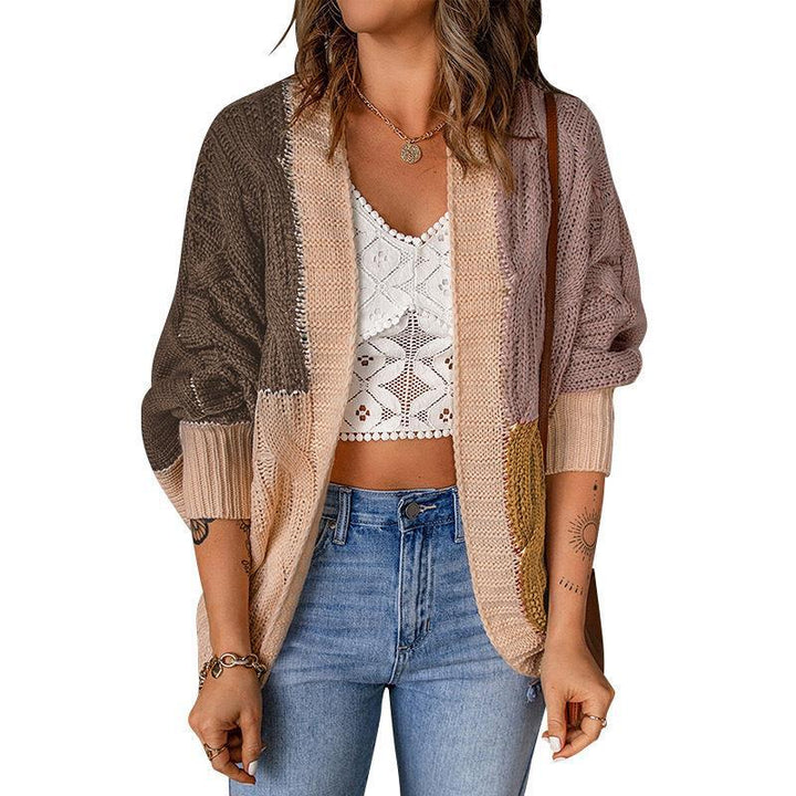 Damen Lockere Strickjacke mit modischem Farbblockdesign und tiefen Taschen Drune