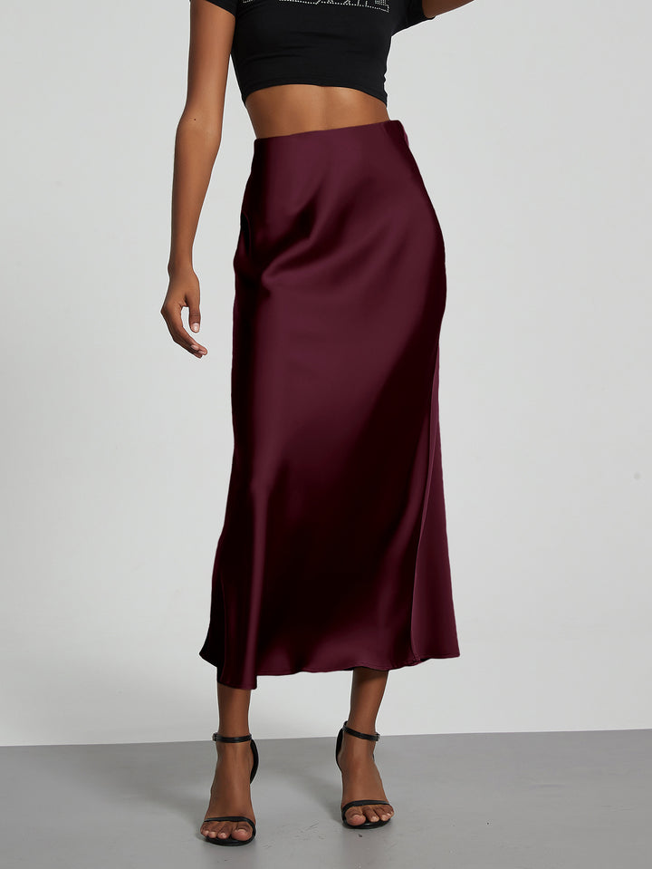 Damen-Satinrock mit hoher Taille und Midi-Länge